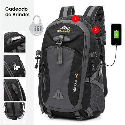 Mochila para Trilha e Camping com USB - MountainBag™